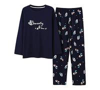 SLOPSS Pigiama da Donna, Donna di Cotone Autunnale Pajamas a Maniche Lunghe Set di Pigiama Set di Pigiama plusvalini Plus Size Pijama Lunghi Tops+Pantaloni Lunghi Set da Due Pezzi, a, 3XL
