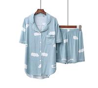 SLOPSS Pigiama da Donna, Pigiama Azzurro in Stile Estivo da Donna a Turno Modale da Donna a Manica Corta Set di Case per casa Casual Ladies Calda e Accogliente Regalo da Notte, m