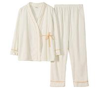 SLOPSS Pigiama da Donna, Pigiama Bianco in Stile Flanella Comodo indenno a casa Yukata per Femmina di Veste Inverno Adulto Set di Abbigliamento Abito Spesso