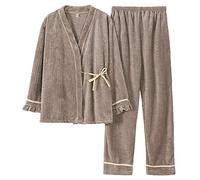 SLOPSS Pigiama da Donna, Pigiama Marrone in Stile Flanella Comodo casa Domestico Sleep Yukata per Femmina di Veste Inverno Adulto Set di Abbigliamento Abito Spesso, m