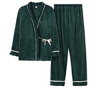 SLOPSS Pigiama da Donna, Pigiama Verde Giapponese in Fiamme Flanella Comodo indenno a casa Yukata per Femmina Inverno Adulto Spesso di Veste di Veste Set di Abbigliamento, a, l