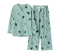 SLOPSS Pigiama da Donna, Set da Donna per Pigiama da Donna a Plus Size Femme Notturna Casual Homewear Loungewear Cotone Sleep Abbigliamento Cartone Animato a v-scojama Pajamas, a, 3XL