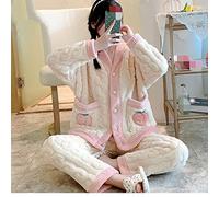 SLOPSS Pigiama per Donne UK, Pigiama Femminile scende in Flanella Rosa Chiaro a v-Collo di Pesca Tasca di Frutta Tasca Inverno Inverno Calda Accogliente a Maniche Lunghe Top & amp; Set Bottoms Set