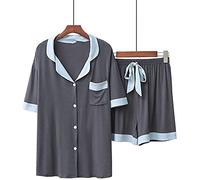 SLOPSS Pigiami da Donna, Pigiama Blu Navy in Stile Estivo Blu Navy Femminile a Turno di casa a Maniche Corta Set di Case da casa Casual Ladies Calda e Accogliente Regalo da Notte, a, l