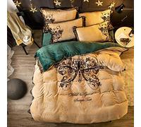 SLOPSS Pink Grey Gray Bedding Bed Duvet Set Velvet Quilt Cover Sets Flat Sheet Winter Twin King Double Size Soft Warm Flannel 4 PCS (Yellow)