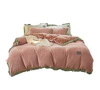 SLOPSS Pink King Size Duvet 4 PCS Bedding Set Double Bed Flannel Fleece Super Soft Warm Cosy Thick Quilt Cover Sets Flat Sheet Twin (A Queen)