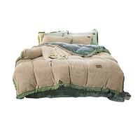 SLOPSS Pink Size Duvet 4 PCS Bedding Set Double Bed Flannel Fleece Super Soft Warm Cosy Thick Quilt Cover Sets Flat Sheet Twin (D King)