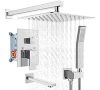 SLOPSS Polish Rome Wall Mounted Shower 8 in Shower Head Shower Faucet Set with Tub Filler Triple Function Shower Head Kit with Hand Held Sprayer Bathtub Faucet Set Rough-in Valve Included