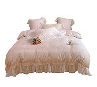 SLOPSS Principessa in Stile Lungo Puro a Quattro Pezzi Ragazza Chiffon rotola di Cotone Cover da Letto (Colore: Dimensione (Rosa 1,8 m)