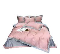 SLOPSS Pure Four-Piece Set Long-Staple Cotton Embroidered Quilt Cover Linen (Color Size (Pink 2.0m (6.6 Feet) Bed)