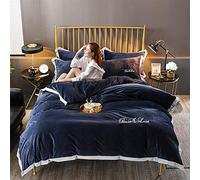 SLOPSS Purple Bedding Bed Duvet Set Quilt Cover Sets Flat Sheet Twin King Double Size Soft Warm Flannel Red Green (Blue Queen)
