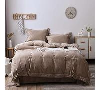 SLOPSS Purple Duvet Bedding Set Bed Quilt Cover Sets Flat Sheet Twin Double Size Soft Warm Flannel Thick Gray Blue Green (Khaki King)