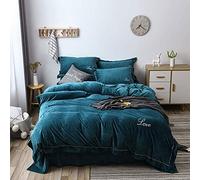 SLOPSS Purple Duvet Bedding Set Bed Quilt Cover Sets Flat Sheet Twin King Double Size Soft Warm Flannel Thick Gray Blue (Green Queen)