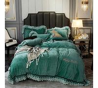 SLOPSS Purple Duvet Yellow Velvet Bedding Set Bed Winter Twin Double Size Soft Warm Flannel 4 PCS Quilt Cover Sets (Green King)