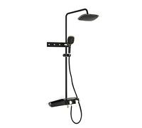 SLOPSS Rain Black And Gold Mixer Doccia Combinato Set Muro a Parete Montato da Bagno a Vista Set di rubinetti con Doccia Addominali, Doccia Portatile, beccuccio di Vasca, Cestino di stoccaggio