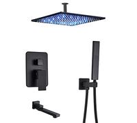 SLOPSS Rubinetto del Bagno Opaco piovoso Nero Pioggia Bagno Rubinetto a soffitto Montato su vano da Bagno Miscelatore per Doccia da Doccia da Doccia da Doccia, Set di Doccia da 16 Pollici (Set di