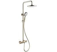 SLOPSS Rubinetto della Doccia termostatica Set Oro Spazzolato, Pioggia da 8 Pollici con Doccia a Mano Set di Doccia, Cavalcata a Muro Vasca da Bagno Rubinetto