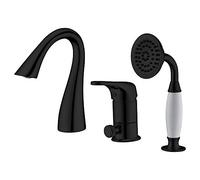 SLOPSS Rubinetto di riempimento della Vasca con soffione Portatile Guida Set di rubinetti per Vasca a Vasca a 3 Fori a Manico Singolo Rubinetto vano da Bagno Rubinetto per Il Bagno, Oro Spazzolato