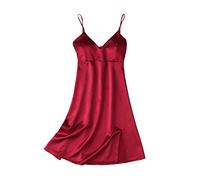 SLOPSS Set di Abbigliamento da Notte per sete da Donna camiso camiso per la Camisole di Natale Set di Pigiami da Regalo con Abiti da Sonno di Veste da Sonno di Abiti da Sonno Rossa