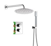 SLOPSS Set di doccia per bagno cromato cromato termostatico del rubinetto della doccia a doppia maniglia miscelatore per doccia montato con padrone di doccia termostatica per doccia valvola rotonda da