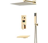 SLOPSS Set di Doccia per Bagno in Oro Digital Display Disponibile Set di rubinetti Porta Porta Porpa vano di Doccia Digital Dishy Doucet for Bathicone Mixer a 3 Vie 8 Pollici Yixia