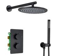 SLOPSS Set di Doccia per Bagno Termostatico Termostatico Doccia Doccia Matte Black Affermazione Montata Montaggio delle piogge Colonna in Doccia Doppia Missole Doccia Conceato da 16 Pollici a Parete