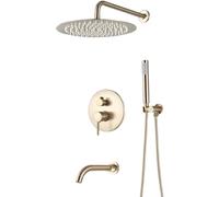 SLOPSS Set di Doccia per Il Bagno Spazzolato Gold Dishy Doucets Set di Doccia Cased Acqua Calda Calda Mixer Baratto Rllotto Tappo Doccia Round Doccia 3 Vie 16 Pollici Normale
