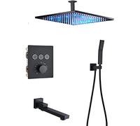 SLOPSS Set di Documenti per la Doccia da Bagno Doccia Nascosto Set di rubinetti per Doccia termostatica Set di Doccia Anti -scozzera Nera con Doccia a Mano e Pioggia a Pioggia a LED inietta ad Aria
