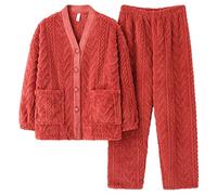 SLOPSS Set di Pigiama Caldo Inverno per Donne in Flanella a casa v torno Abbigliamento Morbido Notturno Code Rood-XXL