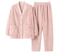 SLOPSS Set di Pigiama Caldo Inverno per Donne in Flanella a casa v torno Abbigliamento Morbido Notturno Code Rood-XXL