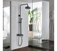 SLOPSS Set di rubinetti della Doccia Black, Rubinetto per Doccia Montato a Parete Singola, soffione Rotonda con Doccia a Mano, Rubinetto della Vasca, Rubinetto per Miscelatore per la Doccia da Bagno,