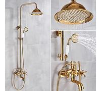 SLOPSS Set di rubinetti per Doccia, Set di Doccia da 8 Pollici con Cucciolo di Vasca, Doppio Tappo da Bagno Montato a Parete, Rubinetto per la Doccia da Bagno, Oro (Oro)