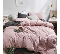 SLOPSS Set Grey Stripe Cotton Duvet Covers Bedding Sets King with Fitted Sheet Quilt Cover 240 Twin Size Double Bed Pink Gray (A Full)