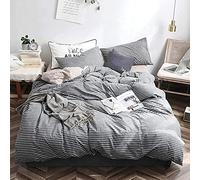 SLOPSS Set Grey Stripe Cotton Duvet Covers Bedding Sets King with Fitted Sheet Quilt Cover 240 Twin Size Double Bed Pink Gray (B Full)