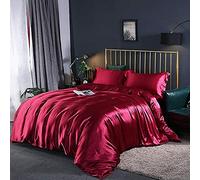 SLOPSS Sets 4pcs Silk Bedding Satin Luxury Queen King Size Set Duvet Quilt Cover Linen Pillowcase Single Double Bedclothes-Camel_2.0m (Red Wine 2.0m Bed)
