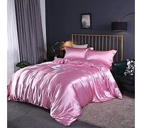 SLOPSS Sets 4pcs Silk Bedding Satin Luxury Queen King Size Set Duvet Quilt Cover Linen Pillowcase Single Double Bedclothes-Camel_2.0m (Pink 1.8m Bed)