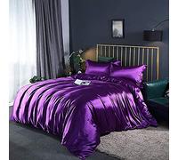 SLOPSS Sets 4pcs Silk Bedding Satin Luxury Queen King Size Set Duvet Quilt Cover Linen Pillowcase Single Double Bedclothes-Camel_2.0m (Purple 1.8m Bed)