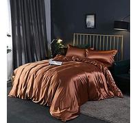 SLOPSS Sets 4pcs Silk Bedding Satin Luxury Queen King Size Set Duvet Quilt Cover Linen Pillowcase Single Double Bedclothes-Camel_2.0m (Coffee 1.8m Bed)