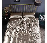SLOPSS Sets 4pcs Silk Bedding Satin Luxury Queen King Size Set Duvet Quilt Cover Linen Pillowcase Single Double Bedclothes-Camel_2.0m (Camel 1.8m Bed)
