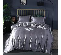 SLOPSS Sets 4pcs Silk Bedding Satin Luxury Queen King Size Set Duvet Quilt Cover Linen Pillowcase Single Double Bedclothes-Camel_2.0m (Silver 2.0m Bed)