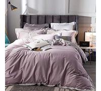 SLOPSS Sets Cream White Bedding Set Duvet Covers 100% Long Staple Cotton Quilt Cover Flat Sheet Pillowcases 4Pieces Twin Double King Size (Purple Queen)