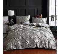 SLOPSS Sets Double 100% Satin Silk Set Comfortable Quilt Adult Bedding Linens Pillowcase Bed Duvet Cover Set-Red_King (Gray Twin)