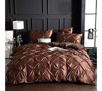 SLOPSS Sets Double 100% Satin Silk Set Comfortable Quilt Adult Bedding Linens Pillowcase Bed Duvet Cover Set-Red_King (Brown Twin)