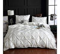 SLOPSS Sets Double 100% Satin Silk Set Comfortable Quilt Adult Bedding Linens Pillowcase Twin Bed Duvet Cover Set-Red_King (White King)