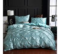 SLOPSS Sets Double 100% Satin Silk Set Comfortable Quilt Adult Bedding Linens Pillowcase Twin Bed Duvet Cover Set-Red_King (Blue King)