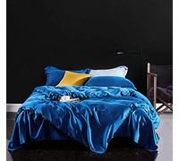 SLOPSS Sets Double Plain Silky Lanjing Tencel Four-Piece Pure Color Duvet Sheet Bedding Summer-Royal Blue_1.5 Meters 230 Quilt Cover