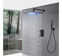 SLOPSS Shower Faucet Set LED Rainfall Head Manual Sprayer Combination Set with Mixing Valve Faucet_Matte Black,Matte Black,8 inch