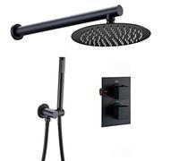 SLOPSS Shower Faucet Set Matte Black Bathroom Wall Mounted Rain Shower Faucet Thermostatic Valve Shower System 8-12" Shower Head with Shower Hose for Family Bathroom,Round,12 inch (Square