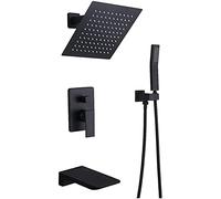 SLOPSS Shower Faucets Sets Complete, Shower System with 10'' Rain Shower Head And Waterfall Tub Spout Hand Shower Head, Bathroom Bathtub Shower Set,Brushed Nickel (BlackOne A)