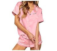 SLOPSS Signori Signori Pigiami Set da Donna Set da 2% Top Maniche Corta + Pantaloncini Satinati Set di Pigiama Set di pigiani da Donna Grazioso Set pj Calda e Accogliente